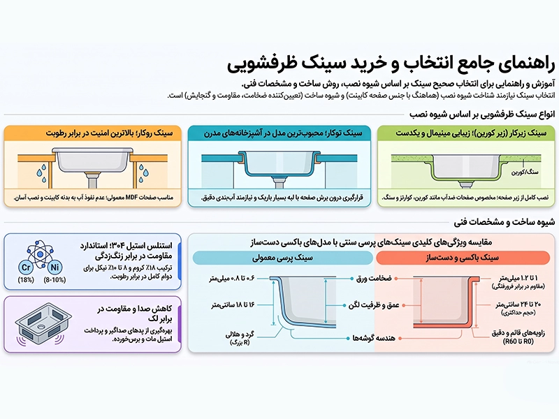 راهنمای انواع سینک ظرفشویی